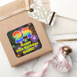 24誕生日:おもしろい花火ルック、虹# 24 スクエアシール