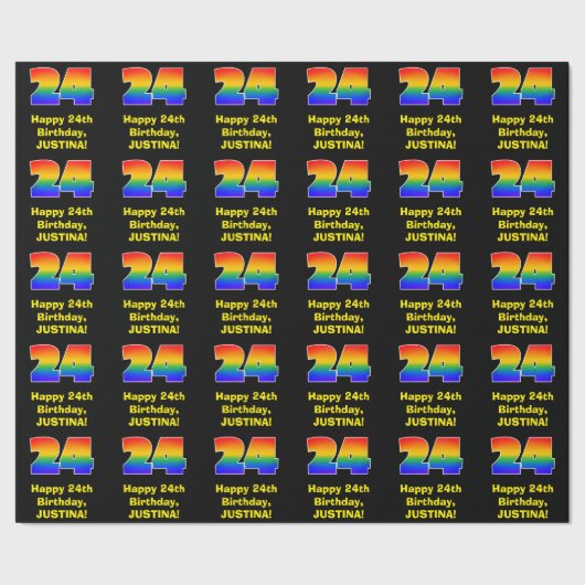 24誕生日:おもしろい、カラフルレインボーインスパイア# 24 ラッピングペーパー (シーム)