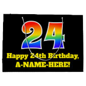 24誕生日~おもしろい, カラフル, 鮮やか, Rainbow 24 ラージペーパーバッグ (裏面)