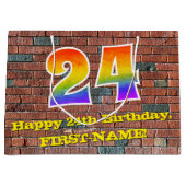 24誕生日:おもしろい、グラフィティインスパイアレインボーー# 24 ラージペーパーバッグ (正面)