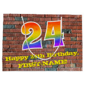 24誕生日:おもしろい、グラフィティインスパイアレインボーー# 24 ラージペーパーバッグ (裏面)