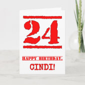 24誕生日:おもしろい、赤ゴムスタンプルックインスパイアス カード (正面)