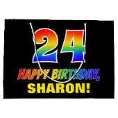 24誕生日:はっきりした,おもしろい,シンプルレインボー24 ラージペーパーバッグ (裏面)