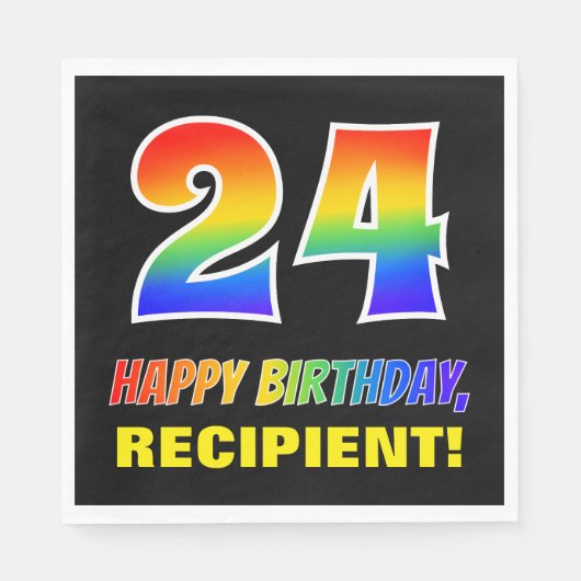 24誕生日:はっきりした,おもしろい,シンプル虹， 24 スタンダードランチョンナプキン (正面)