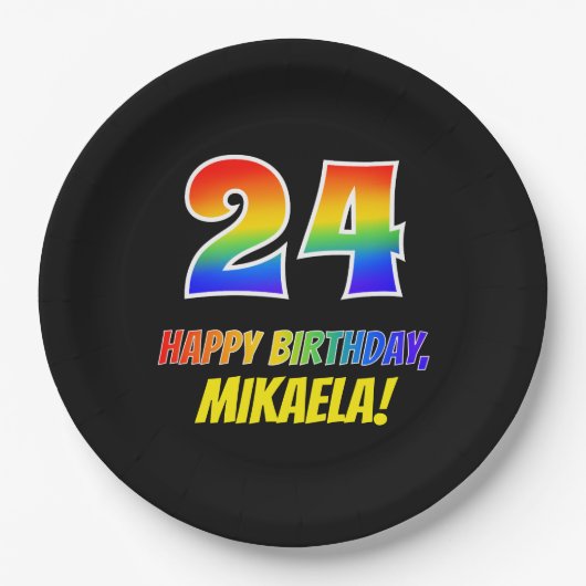 24誕生日:はっきりした,おもしろい,シンプル虹, 24 ペーパープレート (正面)