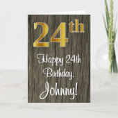 24誕生日:エレガントフェイク金ゴールドルック#,フェイク Wood カード (正面)