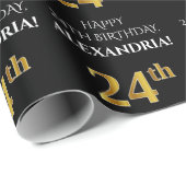24誕生日: エレガント、黒、フェイク金ゴールド ラッピングペーパー (ロールコーナー)