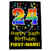 24誕生日:カラフルスターズパターン&レインボー24 ミディアムペーパーバッグ (正面)