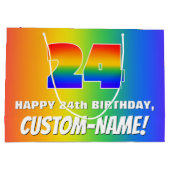 24誕生日: カラフル、おもしろいレインボーパターン# 24 ラージペーパーバッグ (裏面)