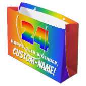 24誕生日: カラフル、おもしろいレインボーパターン# 24 ラージペーパーバッグ (裏面アングル)
