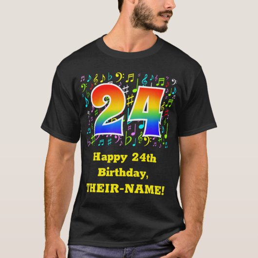 24誕生日:カラフルMusic Symbols, Rainbow 24 Tシャツ (正面)