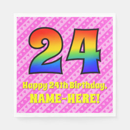 24誕生日:ピンクストライプのハート、レインボー# 24 スタンダードランチョンナプキン