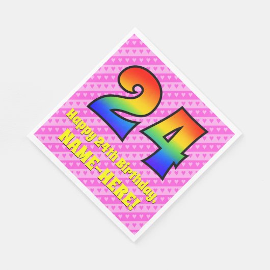 24誕生日:ピンクストライプのハート、レインボー# 24 スタンダードランチョンナプキン (角)