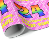 24誕生日：ピンクストライプのハート、レインボー# 24 ラッピングペーパー (ロールコーナー)