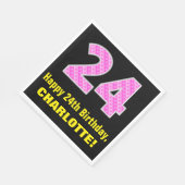 24誕生日：ピンクストライプ色のハートと"24" +名前 スタンダードランチョンナプキン (角)