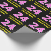 24誕生日：ピンクストライプ色のハートと"24" +名前 ラッピングペーパー (角)