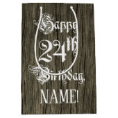 24誕生日: ファンシー, フェイク Wood Look +名前をカスタムする ミディアムペーパーバッグ (正面)