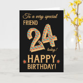 24誕生日、フレンド用、金ゴールド効果が黒に カード (黄色い花)