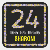 24誕生日:フローラ花数名前をカスタムする スクエアシール (正面)