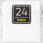 24誕生日:フローラ花数名前をカスタムする スクエアシール (バッグ)