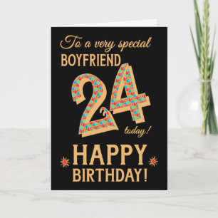 24誕生日、ボーイフレンド向け、金ゴールド効果 – 黒 カード