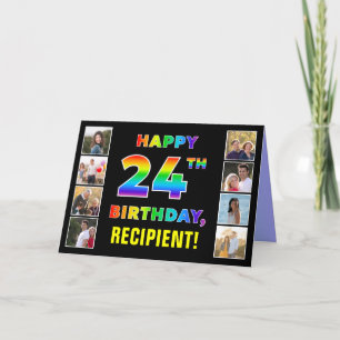 24誕生日：レインボー文字カスタム、写真&名前 カード