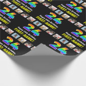 24誕生日:レインボー「24」、写真カスタムと名前 ラッピングペーパー (角)