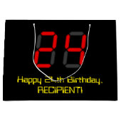 24誕生日：レッドデジタルクロックスタイル"24" +名前 ラージペーパーバッグ (正面)