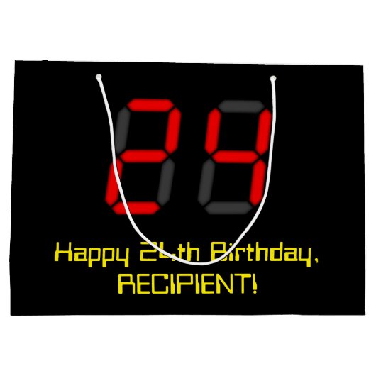 24誕生日：レッドデジタルクロックスタイル"24" +名前 ラージペーパーバッグ (裏面)