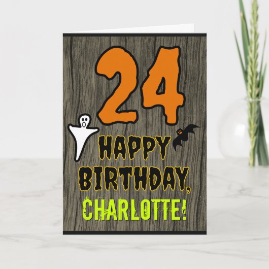 24誕生日:不気味ハロウィーンテーマ、名前をカスタムする カード (正面)