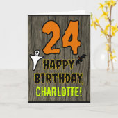 24誕生日:不気味ハロウィーンテーマ、名前をカスタムする カード (黄色い花)