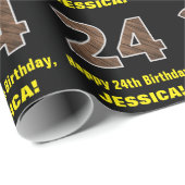 24誕生日:名前フェイク&木目パターン「24」 ラッピングペーパー (ロールコーナー)
