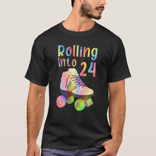 24転が第24カッコいい誕生日ローラスケートで滑る Tシャツ (正面)