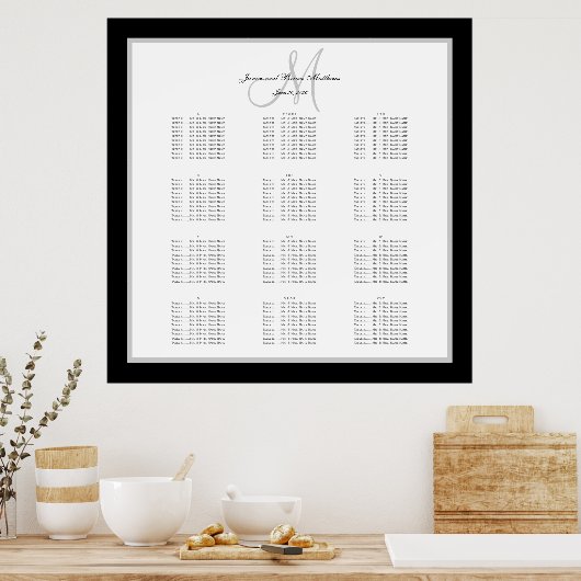 240の白黒結婚の座席表 ポスター (キッチン)