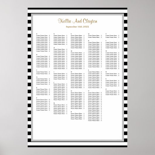 240白/黒ストライプの結婚座席表 ポスター (正面)