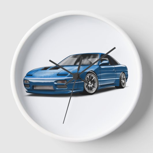 240sx 青い車のイラスト 壁時計 (正面)