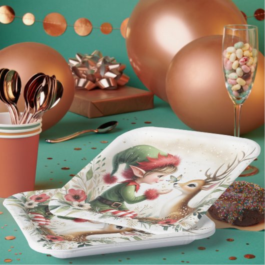 242.小妖精や小人とトナカイ ペーパープレート (複数)