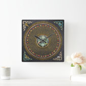 [24]丸いチベット語「OM」マントラ曼荼羅 スクエア壁時計 (ホーム)