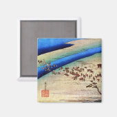 24.嶋田宿,広重島田宿，広重，浮世絵 マグネット (正面/裏面)