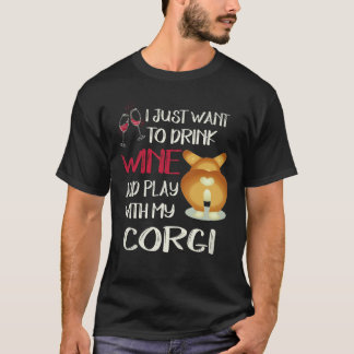 24 私はただワインを飲みたい コーギー Tシャツ