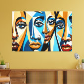 24_027，キュービスト顔抽象芸術アート キャンバスプリント (インサイチュ (リビング))