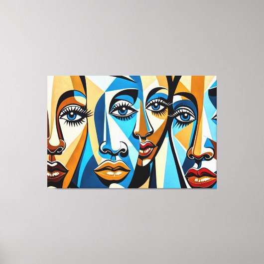 24_027，キュービスト顔抽象芸術アート キャンバスプリント (正面)