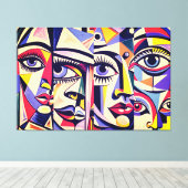 24_041，キュービスト顔抽象芸術アート キャンバスプリント (インサイチュ (ウッドフロア))
