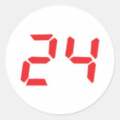 24 24赤アラーム時計のデジタル番号 ラウンドシール (正面)