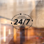 24/7営業中 - 黒のビジネス営業時間ステッカー ウィンドウサイン (シート2)