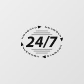 24/7営業中 - 黒のビジネス営業時間ステッカー ウィンドウサイン (シート)