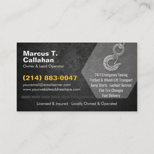 24/7 Towing Service Roadside Assistance 名刺 (裏面)