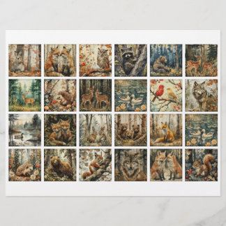 24 Forest Animal Squares for Junk Journaling Etc.