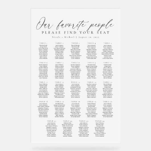 24 Tables Favorite People Acrylic Seating Chart アクリルサイン (正面)