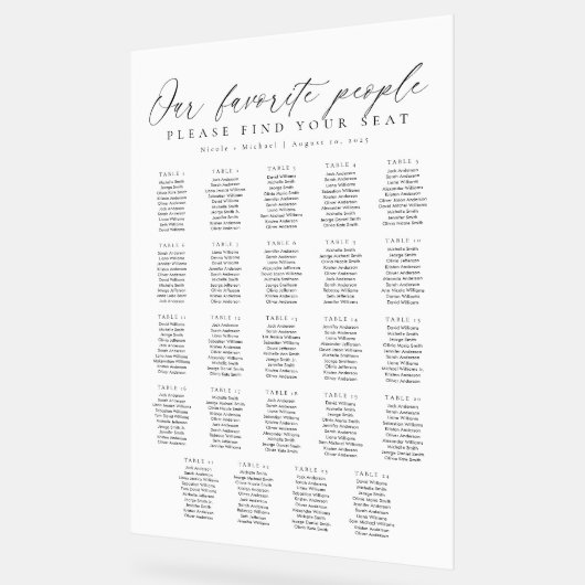 24 Tables Favorite People Acrylic Seating Chart アクリルサイン (傾斜)